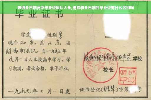普通全日制高中毕业证图片大全,统招和全日制的毕业证有什么区别吗