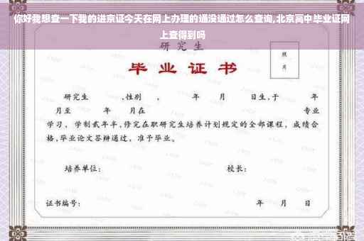 你好我想查一下我的进京证今天在网上办理的通没通过怎么查询,北京高中毕业证网上查得到吗