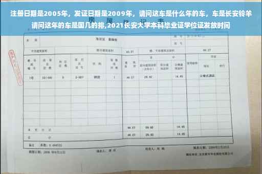 注册日期是2005年，发证日期是2009年，请问这车是什么年的车，车是长安铃羊请问这年的车是国几的排,2021长安大学本科毕业证学位证发放时间