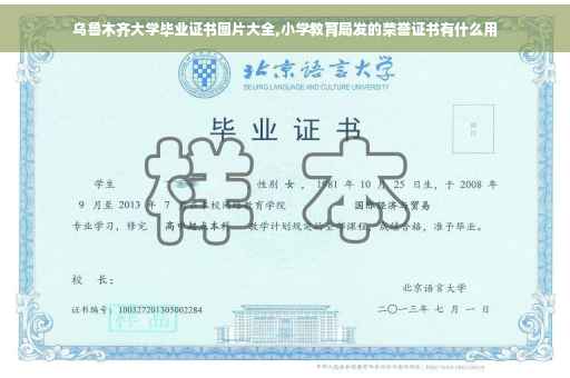乌鲁木齐大学毕业证书图片大全,小学教育局发的荣誉证书有什么用
