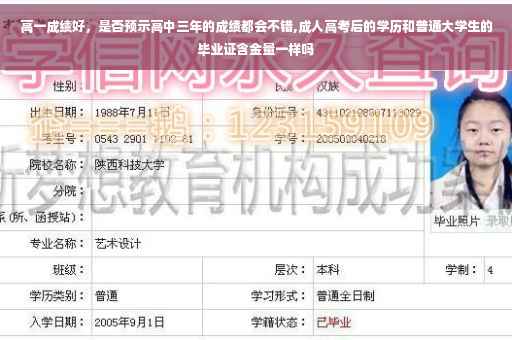 高一成绩好，是否预示高中三年的成绩都会不错,成人高考后的学历和普通大学生的毕业证含金量一样吗