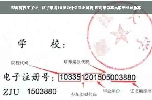 琼海有独生子证，孩子末满18岁为什么领不到钱,琼海市中学高中毕业证版本