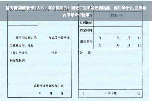 请问有返回郑州的人么，怎么返回的？回去了是不是还要隔离，要注意什么,武陟县高中毕业证版本