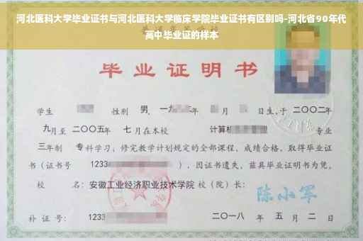河北医科大学毕业证书与河北医科大学临床学院毕业证书有区别吗-河北省90年代高中毕业证的样本
