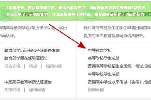 ?今年毕业，在北京找到工作，但是不解决户口，请问档案应该怎么处理啊?中专毕业证丢失了。只有复印件。今年要报考护士资格证，需要毕业证原件。请问如何办理⚡️