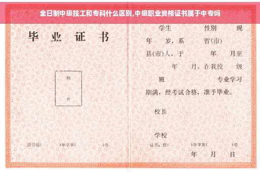 全日制中级技工和专科什么区别,中级职业资格证书属于中专吗