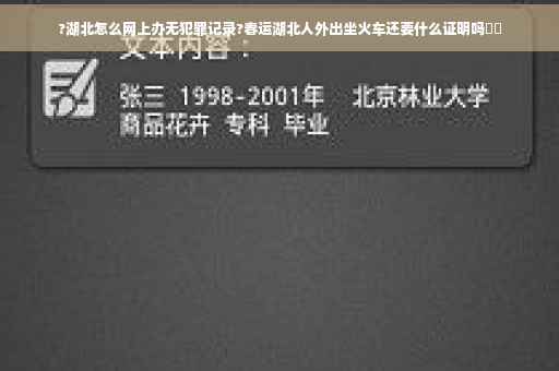 ?湖北怎么网上办无犯罪记录?春运湖北人外出坐火车还要什么证明吗⚡️