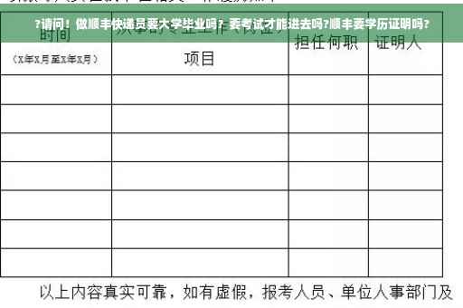 ?请问!做顺丰快递员要大学毕业吗?要考试才能进去吗?顺丰要学历证明吗? ?请问!做顺丰快递员要大学毕业吗?要考试才能进去吗?顺丰要学历证明吗?