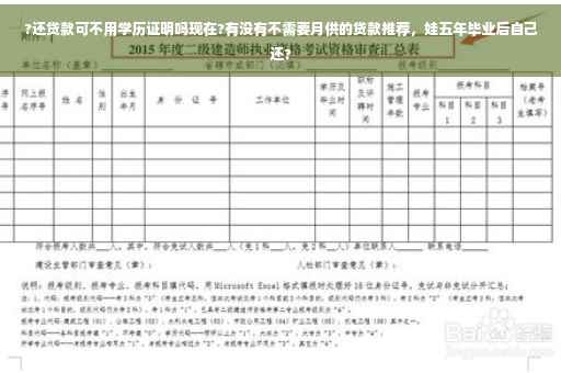 ?还贷款可不用学历证明吗现在?有没有不需要月供的贷款推荐，娃五年毕业后自己还?
