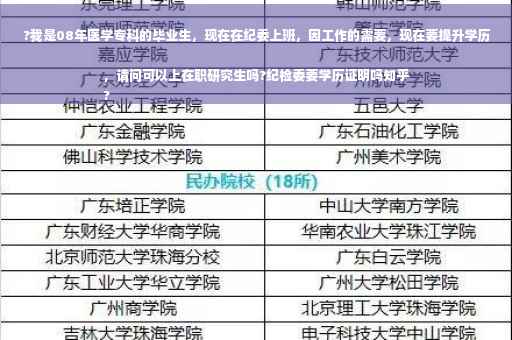 ?我是08年医学专科的毕业生，现在在纪委上班，因工作的需要，现在要提升学历，请问可以上在职研究生吗?纪检委要学历证明吗知乎
?