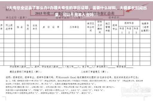 ?大专毕业证丢了怎么办?办理大专生的学历证明，需要什么材料，大概多长时间出来，可以不用本人去吗⚡️