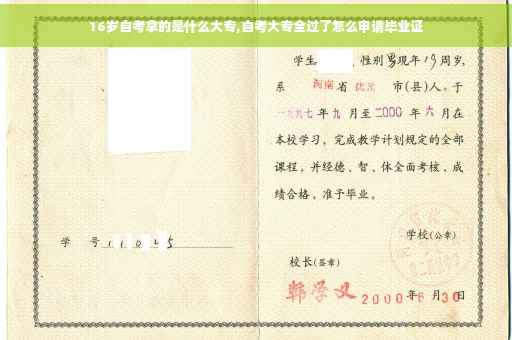 16岁自考拿的是什么大专,自考大专全过了怎么申请毕业证