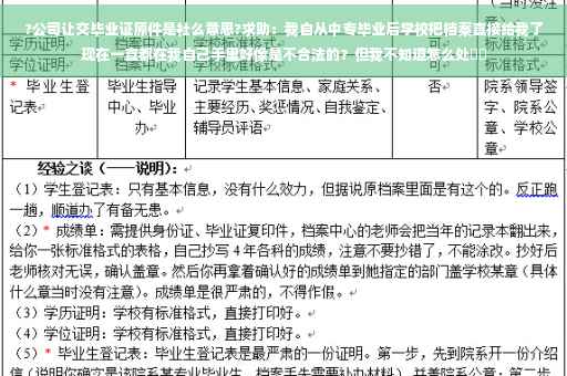 ?公司让交毕业证原件是社么意思?求助：我自从中专毕业后学校把档案直接给我了现在一直都在我自己手里好像是不合法的？但我不知道怎么处⚡️