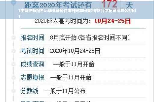 ?主管护师报名后毕业证原件啥时候拿回来?考护师学历证明怎么打印
? ?主管护师报名后毕业证原件啥时候拿回来?考护师学历证明怎么打印
?