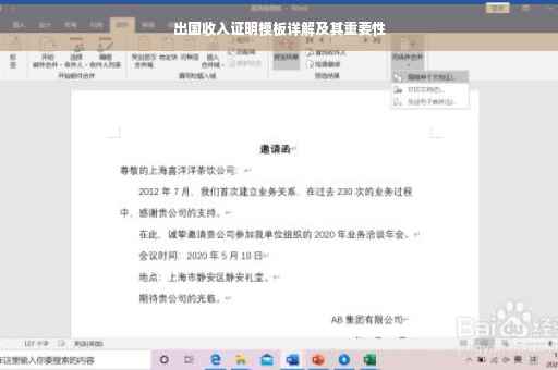 出国收入证明模板详解及其重要性