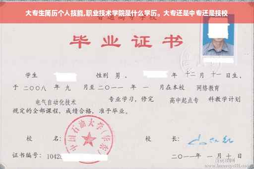 大专生简历个人技能,职业技术学院是什么学历。大专还是中专还是技校
