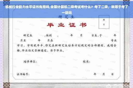 机械行业能力水平证书有用吗,全国计算机二级考试考什么？考了二级，就等于考了一级吗