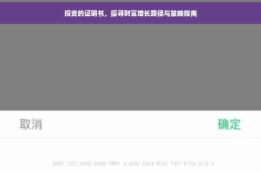 投资的证明书，探寻财富增长路径与策略指南