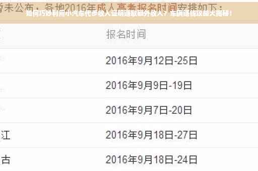 如何巧妙利用小汽车代步收入证明赚取额外收入？车辆赚钱攻略大揭秘！