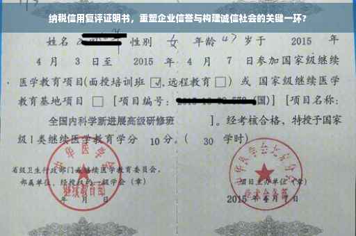 纳税信用复评证明书，重塑企业信誉与构建诚信社会的关键一环?