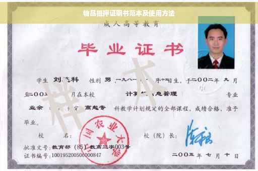 物品抵押证明书范本及使用方法 物品抵押证明书范本及使用方法