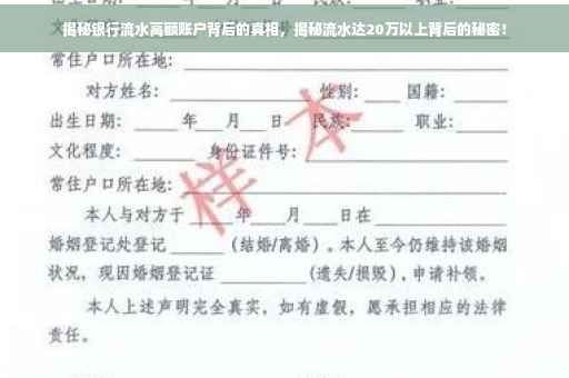 揭秘银行流水高额账户背后的真相，揭秘流水达20万以上背后的秘密！