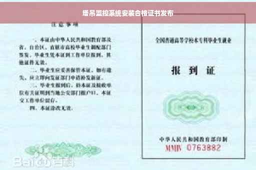 塔吊监控系统安装合格证书发布