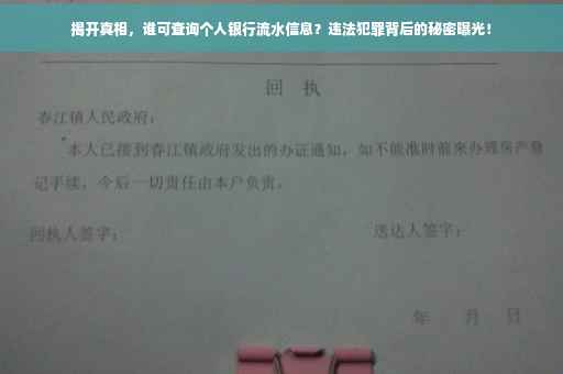 揭开真相，谁可查询个人银行流水信息？违法犯罪背后的秘密曝光！