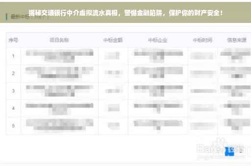 揭秘交通银行中介虚拟流水真相，警惕金融陷阱，保护你的财产安全！