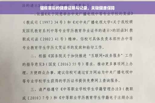 猫疫苗后的健康证明与记录，关键健康保障