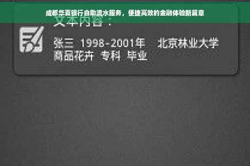 成都华夏银行自助流水服务，便捷高效的金融体验新篇章