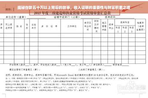 揭秘存款五十万以上背后的故事，收入证明的重要性与财富积累之道