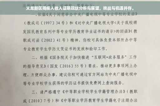义龙新区残疾人收入证明现状分析与展望，挑战与机遇并存。