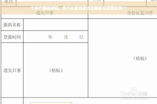 个体户增收秘籍，多元化盈利模式的策略与实践指南??