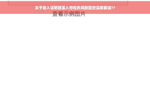 关于收入证明联系人存在的风险隐患深度解读??