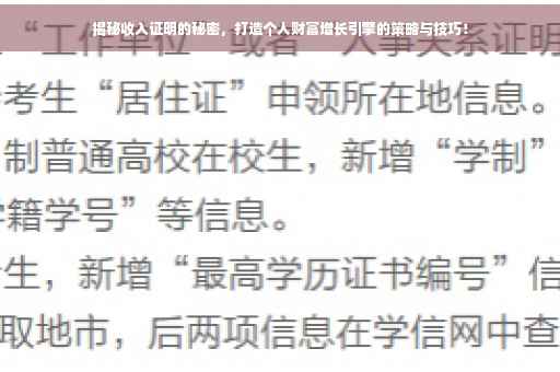 揭秘收入证明的秘密，打造个人财富增长引擎的策略与技巧！