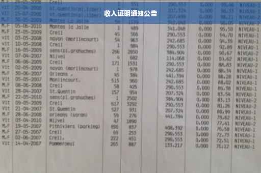 收入证明通知公告
