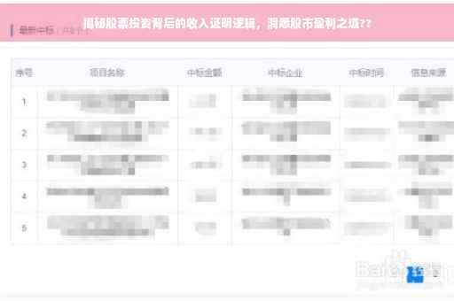 揭秘股票投资背后的收入证明逻辑，洞悉股市盈利之道??