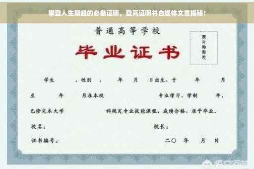 攀登人生巅峰的必备证明，登高证明书自媒体文章揭秘！