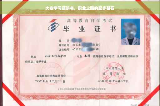 大专学习证明书，职业之路的起步基石