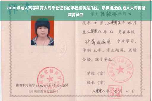 2000年成人高等教育大专毕业证书的学校编码是几位，怎样组成的,成人大专网络教育证书