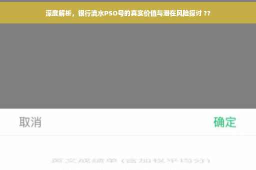深度解析，银行流水PSO号的真实价值与潜在风险探讨 ??