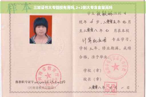 三加证书大专院校有用吗,2+2制大专含金量高吗