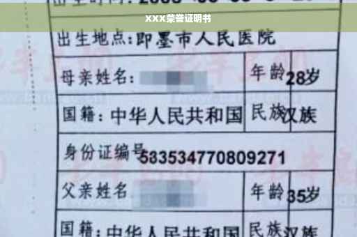 XXX荣誉证明书