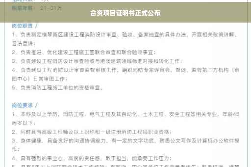 合资项目证明书正式公布