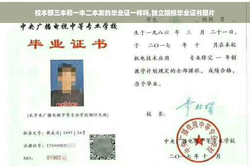 校本部三本和一本二本发的毕业证一样吗,独立院校毕业证书图片