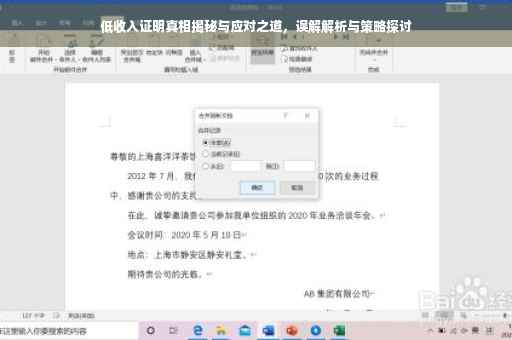 低收入证明真相揭秘与应对之道，误解解析与策略探讨