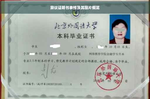 异议证明书表格及其图片概览