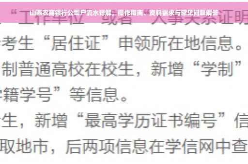 山西农商银行公司户流水详解，操作指南、资料需求与常见问题解答