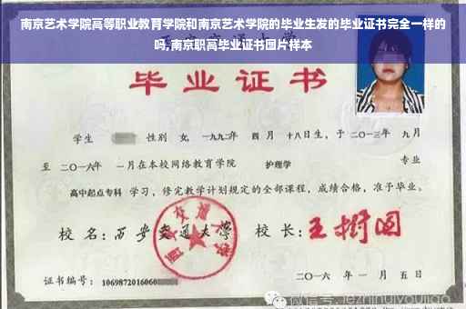 南京艺术学院高等职业教育学院和南京艺术学院的毕业生发的毕业证书完全一样的吗,南京职高毕业证书图片样本